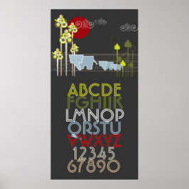 Pôster Família De Elefantes Nos Alfabetos E Números Flore