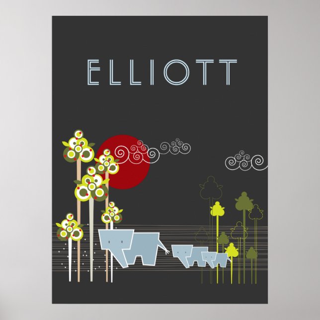 Pôster Família De Elefantes Whimsical Na Floresta E Sol V (Frente)