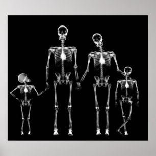 POSTER - FAMÍLIA DE ESQUELETÕES X-RAY PRETA E BRAN