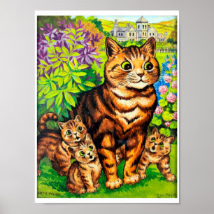 Poster Família de Gatos em Jardim, Louis Wain