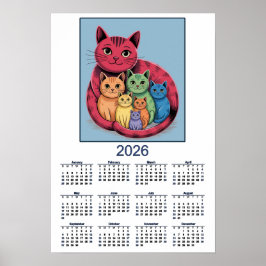 Poster Família de Gatos Fofo Calendário 2026 de Gatos