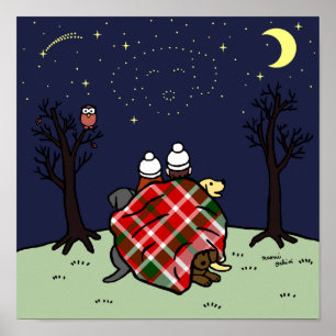 Poster Família de Labrador e céu estrelado