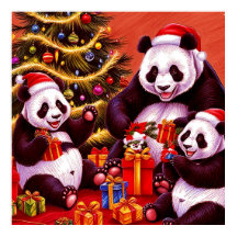 Família De Pandas Abrindo Presentes De Natal