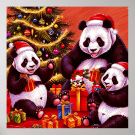 Poster Família De Pandas Abrindo Presentes De Natal