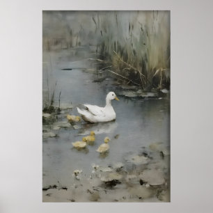 Poster Família de Patos Antigos Impressão, Pato Minimalis