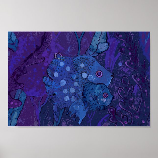 Poster Família de peixes, Marinho de arte animal submarin (Frente)