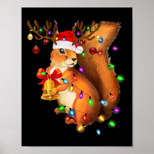 Poster Família de Pijama Combinando Luz de Natal Esquilo