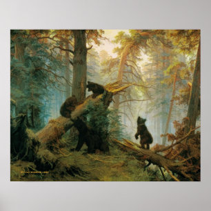 Poster Família do urso do vintage na floresta
