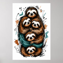 Poster Família Fofa de Preguiça Empilhada – Desenho Engra