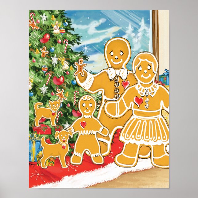 Poster Família Gingerbird Com Sua Árvore De Natal (Frente)
