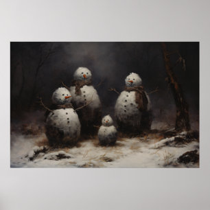 Poster Família Jolly Snowmen Na Floresta Escura