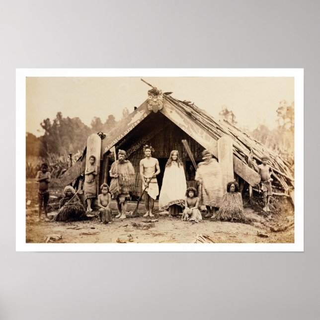 Pôster Família Maori, Nova Zelândia, c.1880s (albumen imp (Frente)