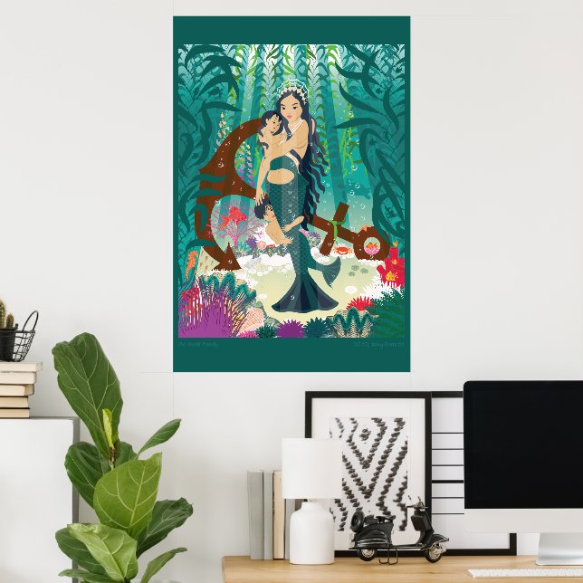 Poster Família Mermaid (Escritório em casa)