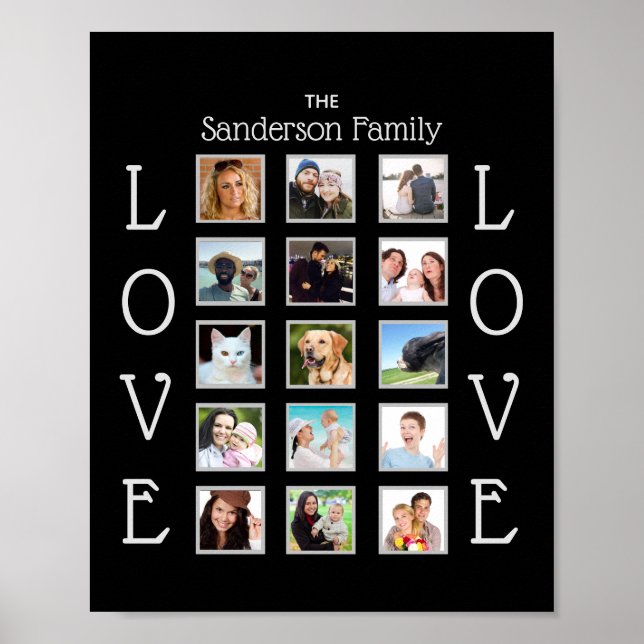 Poster Família Personalizada 15 Foto Collage Love Black (Frente)