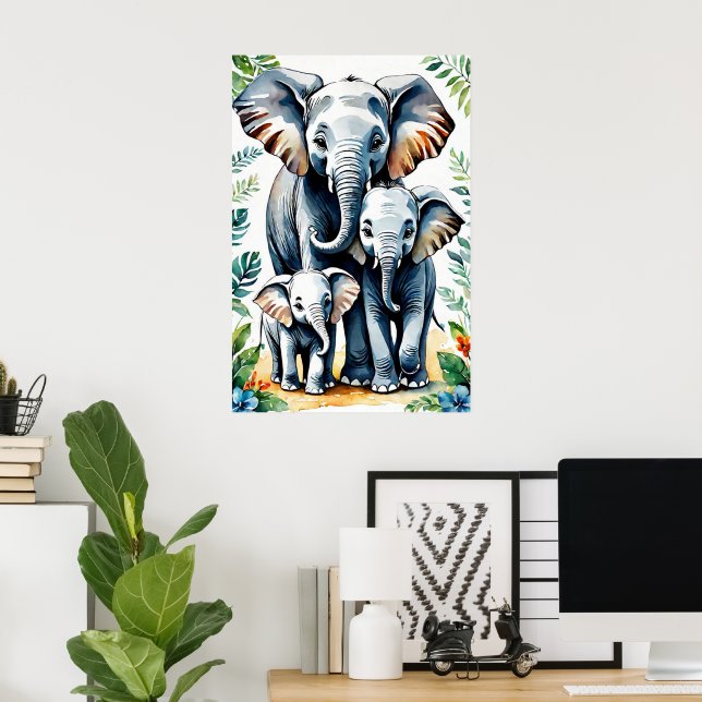 Poster Família Safari African Elephants, Baby Elephant (Escritório em casa)
