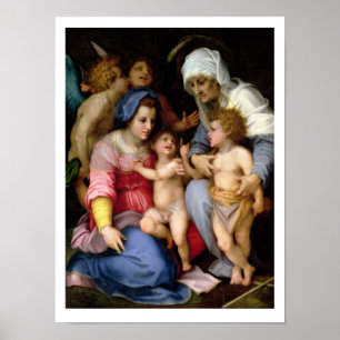 Pôster Família santamente com anjos, c.1515-16 (óleo no