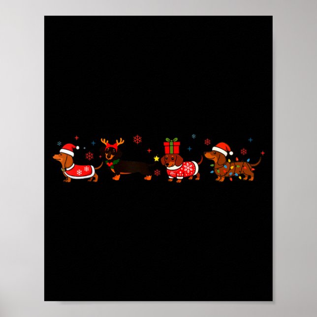 Poster Family Dachshund Santa Sleigh Reindeer Snow Christ (Frente)