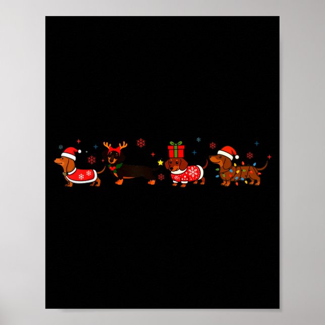 Poster Family Dachshund Santa Sleigh Reindeer Snow Christ (Frente)