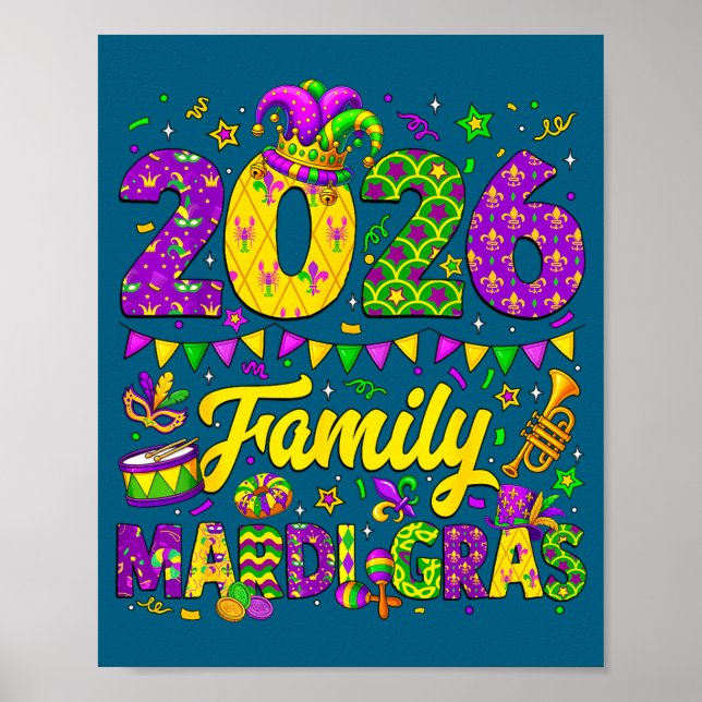 Poster Family Mardi Gras 2026 Fat Tuesday Family Matching (Frente)