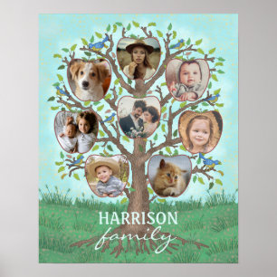 Poster Family Photo Collage Tree 8 Pictures + Name Easy