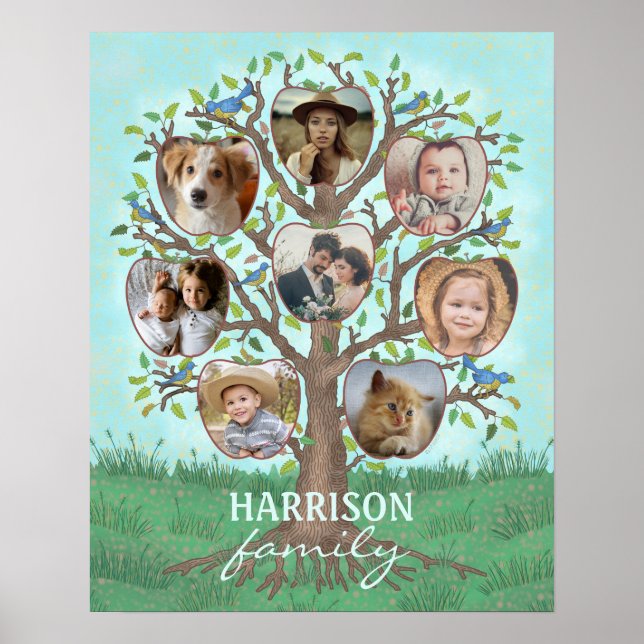 Poster Family Photo Collage Tree 8 Pictures + Name Easy (Frente)