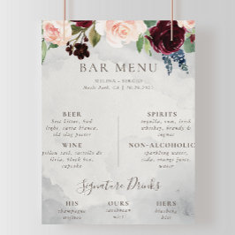 Poster Fancy Classic Rose Peony flores Menu de Bar de Cas