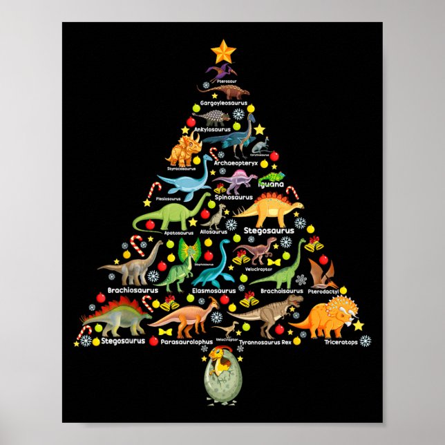 Poster Fanny Dinosaur Christmas Tree Cute Dino Xmas For K (Frente)