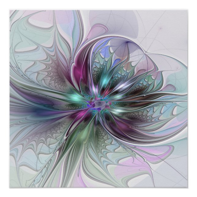 Pôster Fantasia Abstrata Moderna Colorida Floral Fractal (Frente)