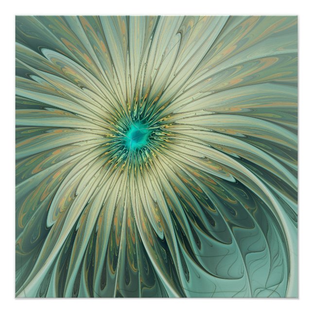 Pôster Fantasia Abstrata Moderna Flor Trigo Turquesa (Frente)