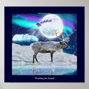 Pôster Fantasia ártica do Natal da rena & do Papai Noel