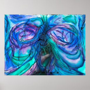 Poster Fantasia Azul Aquarela