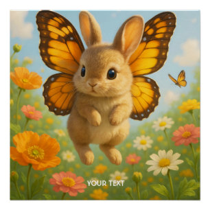 Pôster Fantasia Coelho Fofo Asas de Flores
