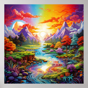 Poster Fantasia Colorida Paisagem Surreal Psicodélica