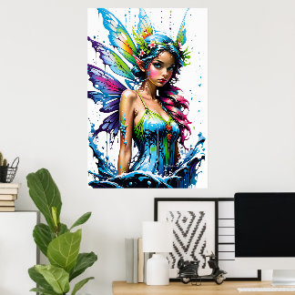 Poster Fantasia Colorido Cartaz de Fada Ciano Verde Linda