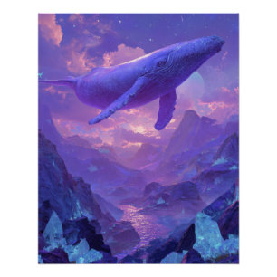 Pôster Fantasia da Baleia no Céu Roxo Montanha