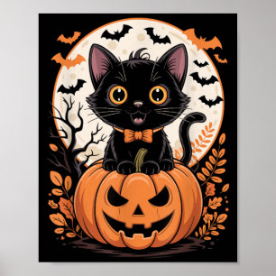 Poster Fantasia de Abóbora de Gato Preto Halloween Outono
