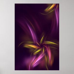 Poster Fantasia de Abstrato de Flores Roxas