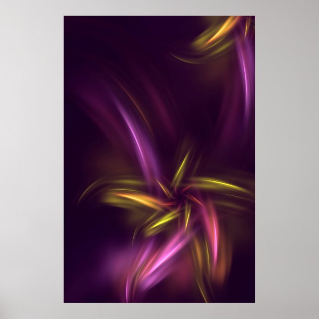 Poster Fantasia de Abstrato de Flores Roxas (Frente)