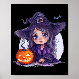 Poster Fantasia de Bruxa Halloween Abóbora Assustador Fel