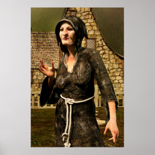 Poster Fantasia de Bruxa Vila Medieval Halloween