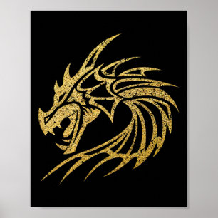 Poster Fantasia de Dragão Medieval Tatuagem Mítica Gamer 