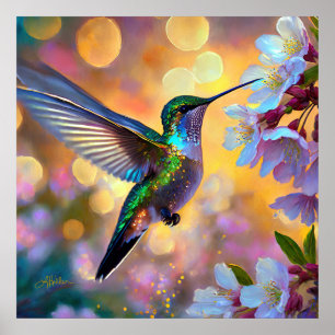 Poster Fantasia de Flor de Cerejeira Beija-flor