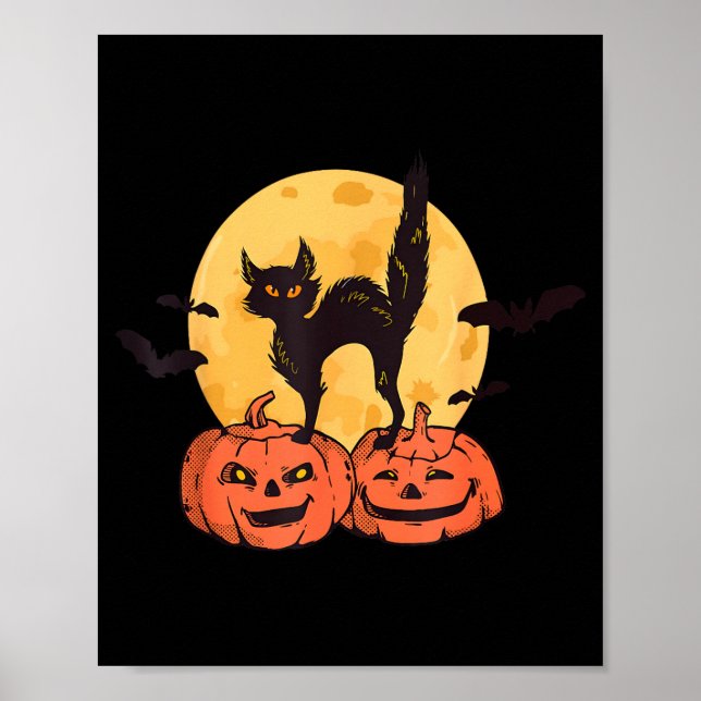 Poster Fantasia de Gato Preto Abóbora Lua Halloween Amant (Frente)