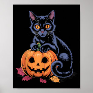 Poster Fantasia de Halloween de Abóbora de Gato Preto Ret