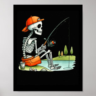 Poster Fantasia de Halloween de Esqueleto Pescando Roupa