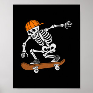 Poster Fantasia de Halloween de skate Skeleton andando de