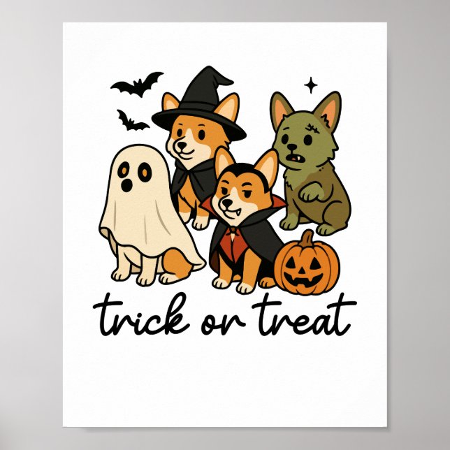 Poster fantasia de Halloween para corgi  (Frente)