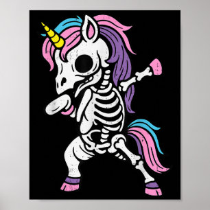 Poster Fantasia de Halloween Unicórnio Dabbing Esqueleto