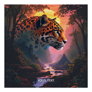 Pôster Fantasia de Leopardo Fofo ao Pôr do Sol
