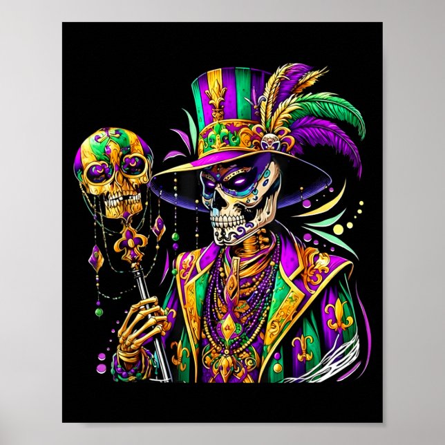 Poster fantasia de Mardi gras caveira de açúcar carnaval  (Frente)